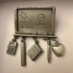 Vintage Pewter Educational Chalkboard Brooch